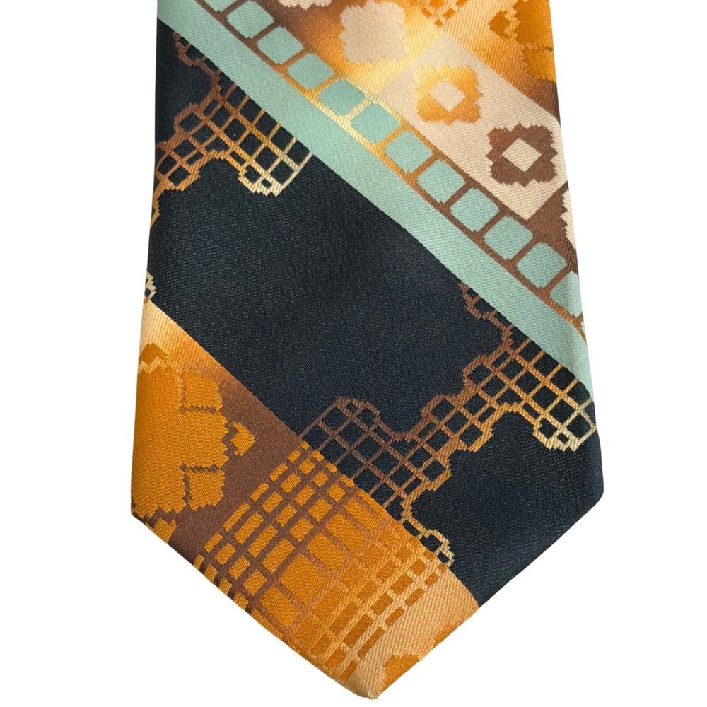 Vintage Liebert necktie tie gold, aqua,green